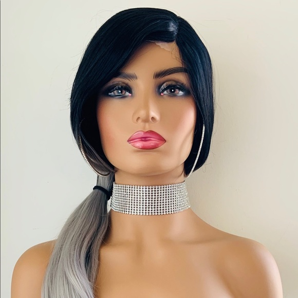 Very Pretty Long Straight Ombre Grey Oval Part Lace Front Wig - Picture 7 of 16